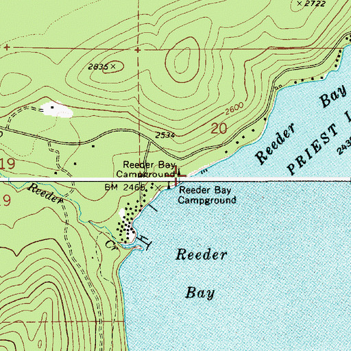 Topographic Map of Reeder Bay Campground, ID