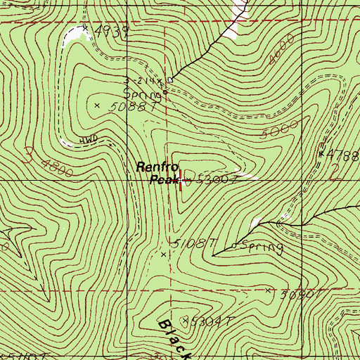 Topographic Map of Renfro Peak, ID