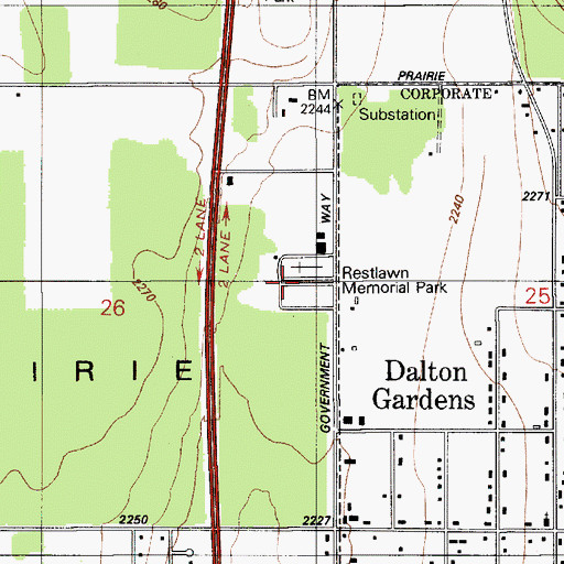 Topographic Map of Coeur d'Alene Memorial Gardens, ID