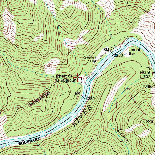 Topographic Map of Rhett Creek Campground, ID