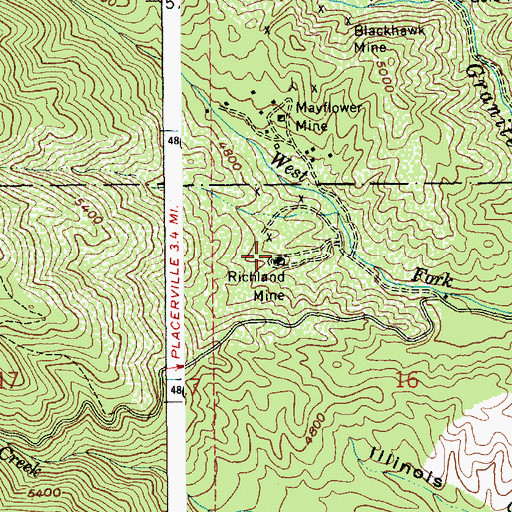 Topographic Map of Richland Mine, ID