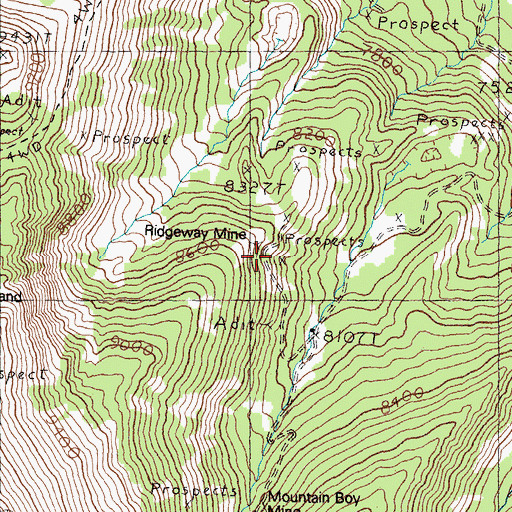 Topographic Map of Ridgeway Mine, ID