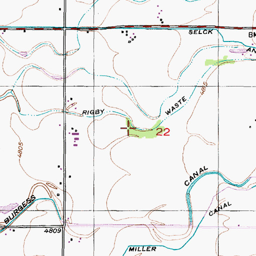 Topographic Map of Rigby Waste, ID