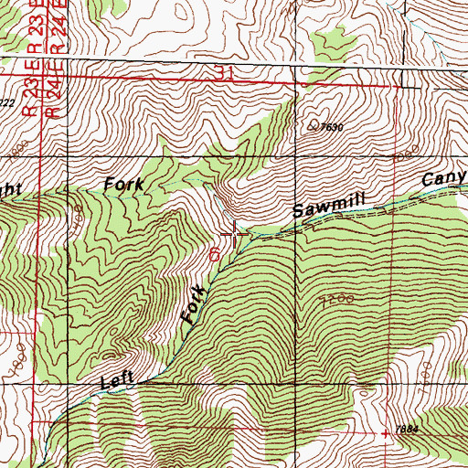 Topographic Map of Right Fork Sawmill Canyon, ID