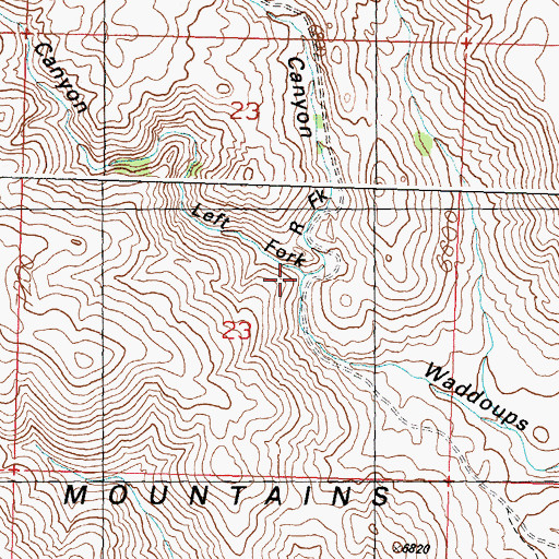 Topographic Map of Right Fork Waddoups Canyon, ID
