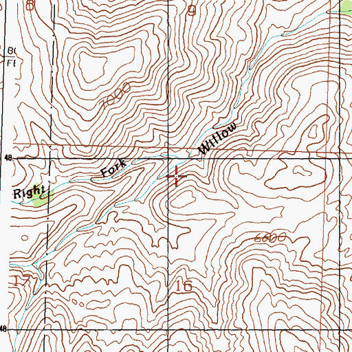 Topographic Map of Right Fork Willow Creek, ID