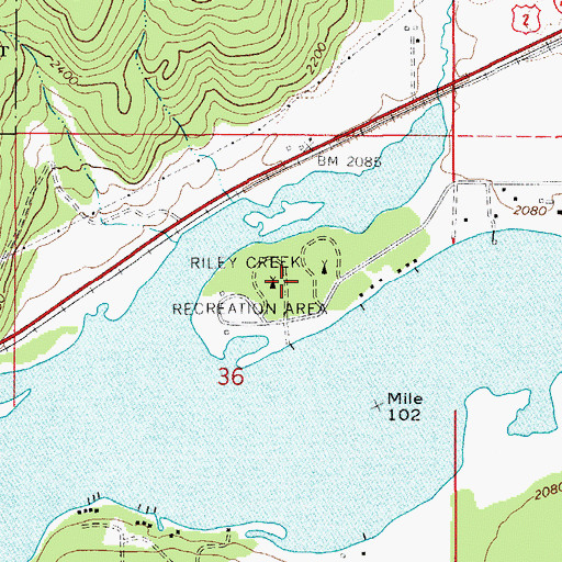 Topographic Map of Riley Creek Recreation Area, ID