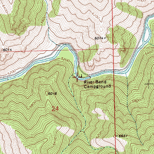Topographic Map of River Bend Campground, ID