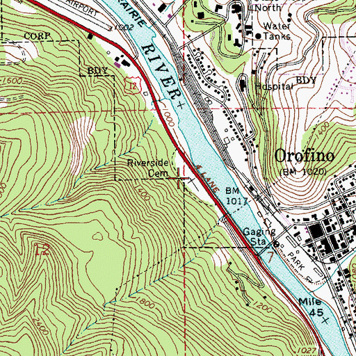 Topographic Map of Riverside Cemetery, ID