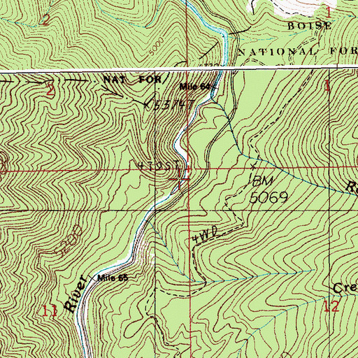 Topographic Map of Roaring Creek, ID