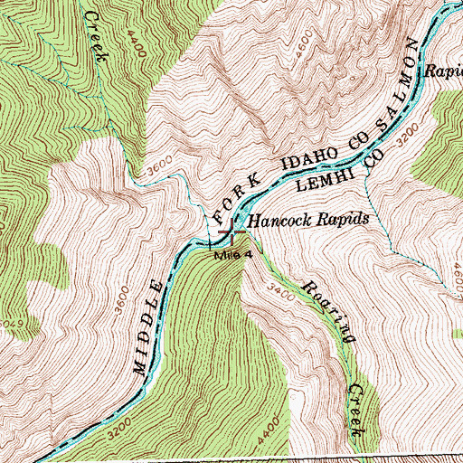 Topographic Map of Roaring Creek, ID