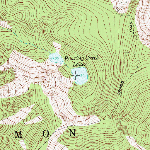 Topographic Map of Roaring Creek Lakes, ID