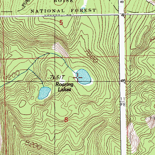 Topographic Map of Roaring Lakes, ID