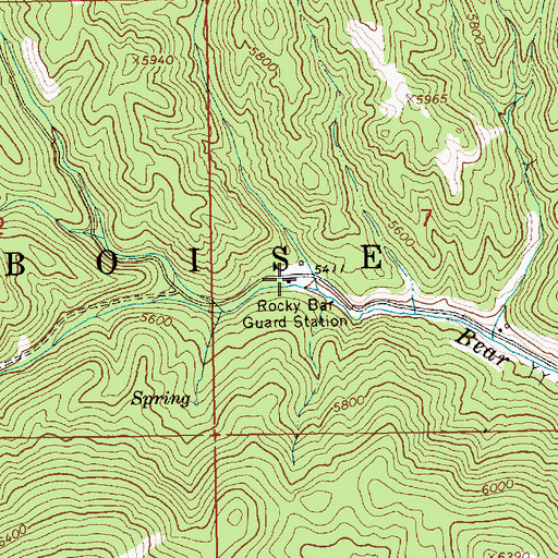 Topographic Map of Rocky Bar Guard Station, ID