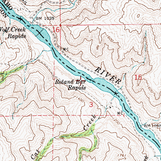 Topographic Map of Roland Bar Rapids, ID