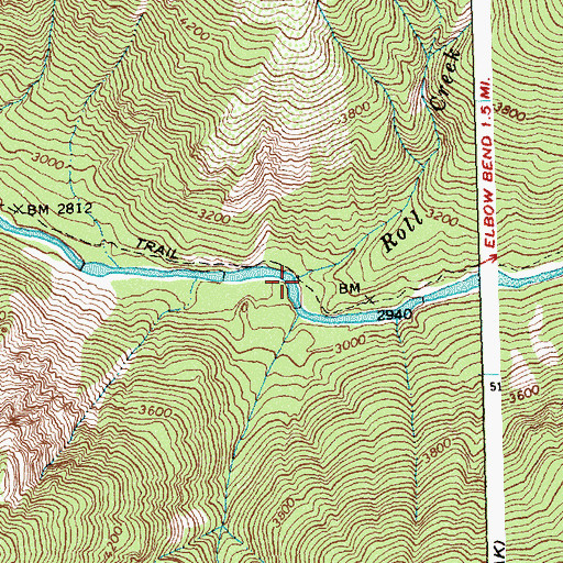 Topographic Map of Roll Creek, ID