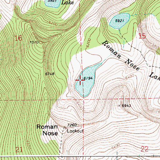 Topographic Map of Roman Nose Lakes, ID