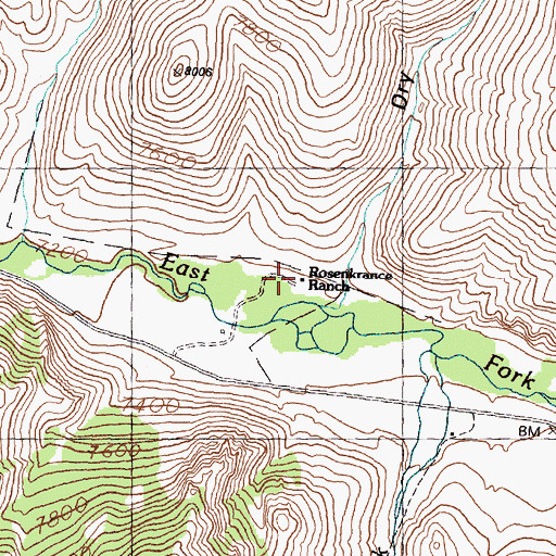 Topographic Map of Rosenkranze Ranch, ID