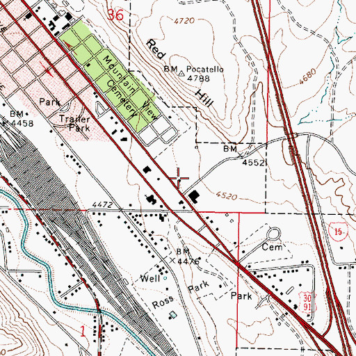 Topographic Map of Ross Park, ID