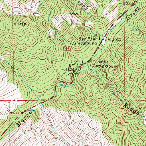 Topographic Map of Rough Creek, ID
