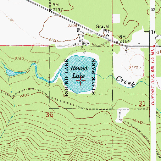 Topographic Map of Round Lake State Park, ID