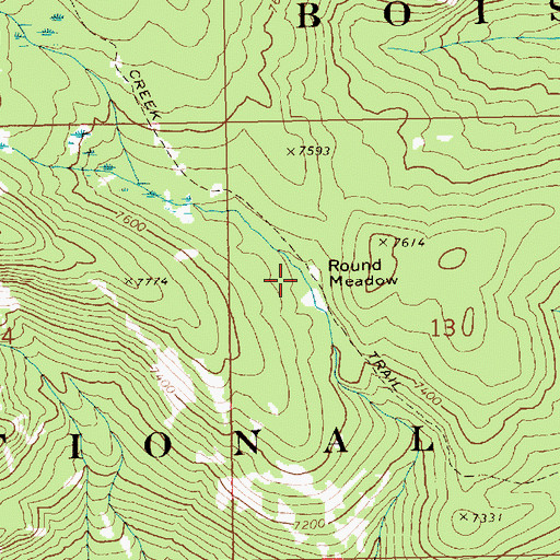 Topographic Map of Round Meadow, ID