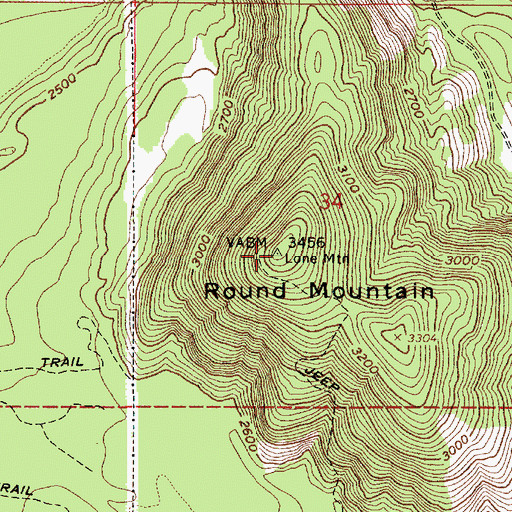 Topographic Map of Round Mountain, ID
