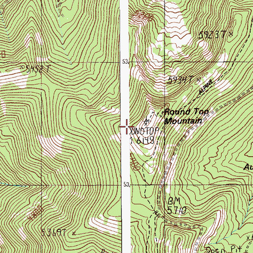 Topographic Map of Round Top Mountain, ID