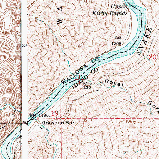 Topographic Map of Royal Gorge, ID