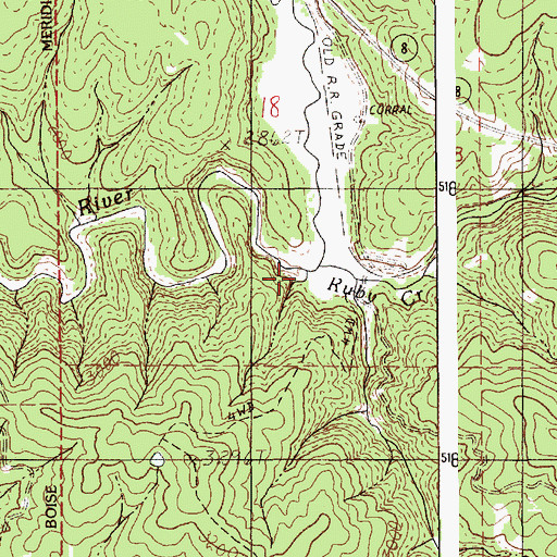 Topographic Map of Ruby Creek, ID