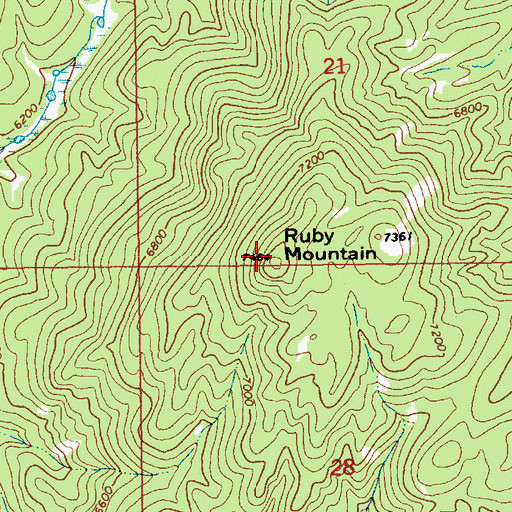 Topographic Map of Ruby Mountain, ID