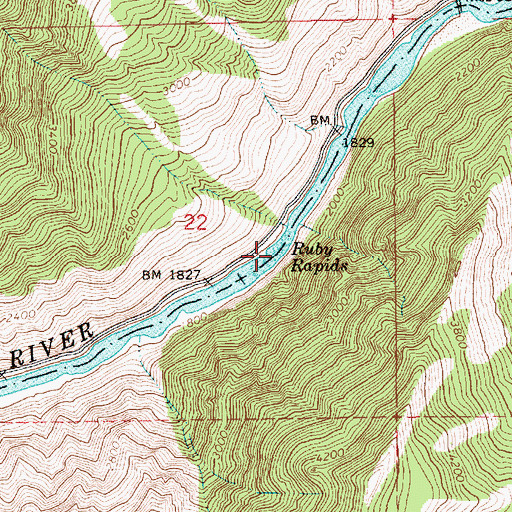 Topographic Map of Ruby Rapids, ID