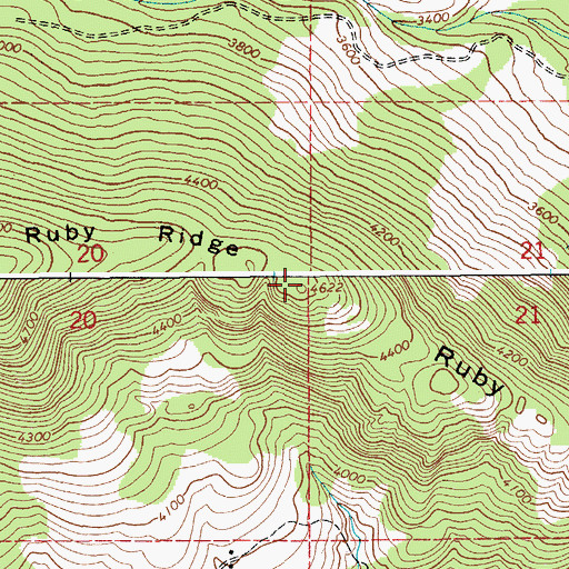Topographic Map of Ruby Ridge, ID