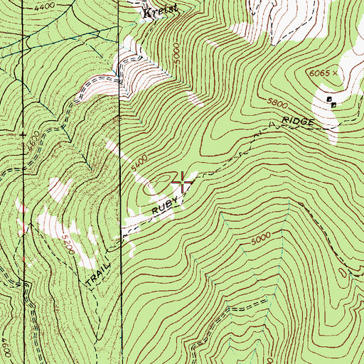 Topographic Map of Ruby Ridge Trail, ID