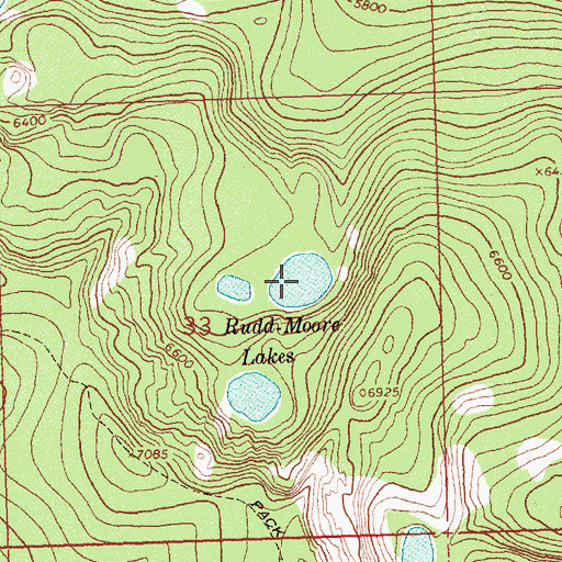 Topographic Map of Rudd-Moore Lakes, ID