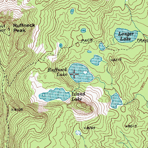 Topographic Map of Ruffneck Lake, ID
