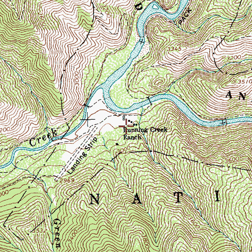 Topographic Map of Running Creek Ranch, ID