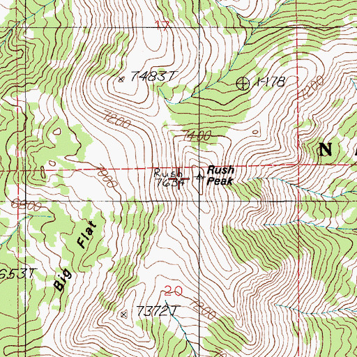 Topographic Map of Rush Peak, ID