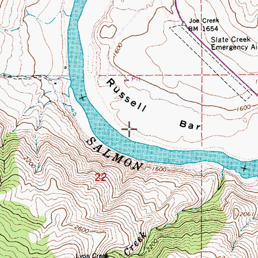 Topographic Map of Russell Bar, ID