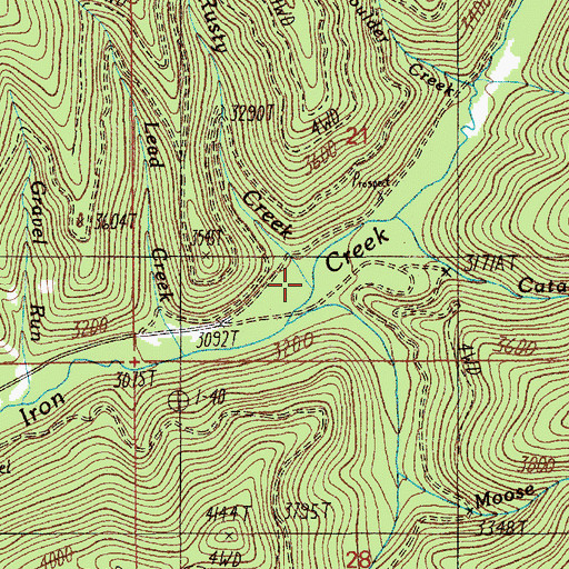Topographic Map of Rusty Creek, ID