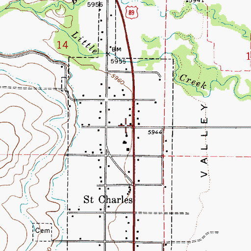 Topographic Map of Saint Charles, ID