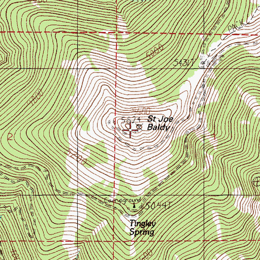 Topographic Map of Saint Joe Baldy, ID