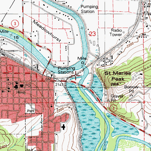 Topographic Map of Saint Maries River, ID