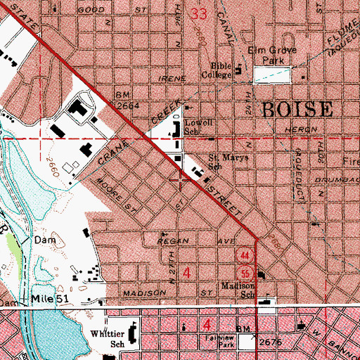 Topographic Map of Saint Marys School, ID