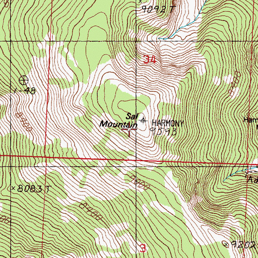 Topographic Map of Sal Mountain, ID