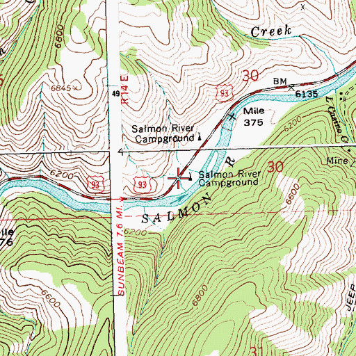 Topographic Map of Salmon River Campground, ID