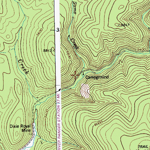 Topographic Map of Sams Creek Campground, ID