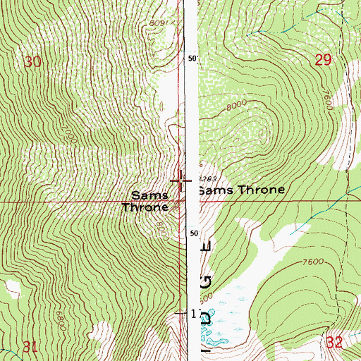 Topographic Map of Sams Throne, ID