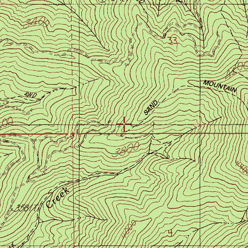 Topographic Map of Sand Mountain Lookout Trail, ID