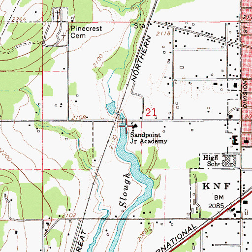 Topographic Map of Sandpoint Junior Academy, ID